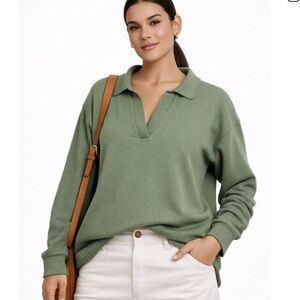Aritzia The Group Babaton Green Waffle Knit Collared Pullover Sweatshirt Size L